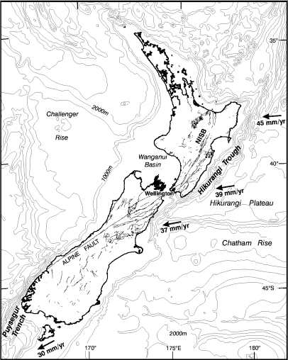 Bathymetric map of the New Zealand region