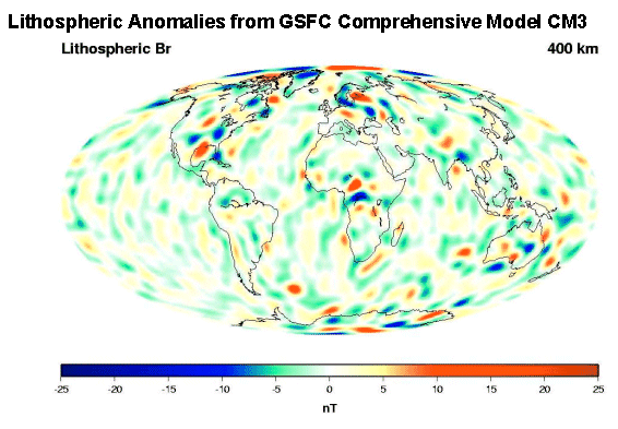 global map of the radial component of the crustal(lithospheric) field at 400 km altitude