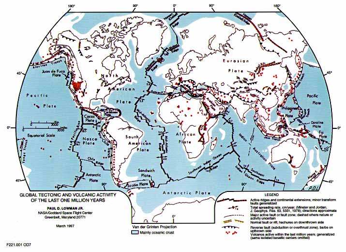 Map of Global Tectonic and Volcanic Activity of the Last One Million Years