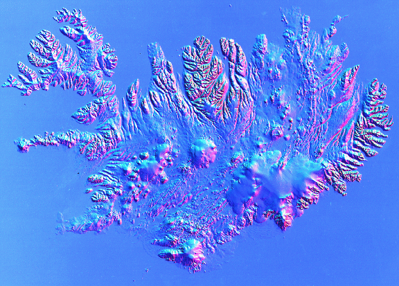 shaded relief map of Iceland