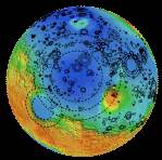 Mars globe with buried basins mapped