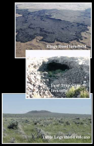 three pictures of lava formations