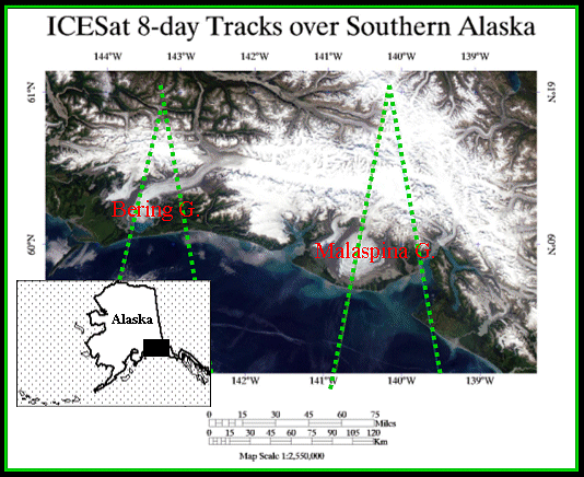 ICESat 8-day Tracks over Southern Alaska