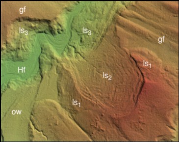 Landslides revealed in a shaded relief lidar image of ground topography below 
the vegetation