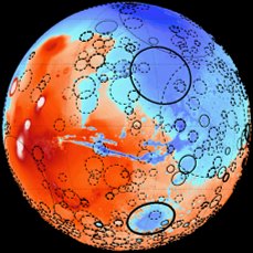 colored MOLA topography for Mars with large impact craters