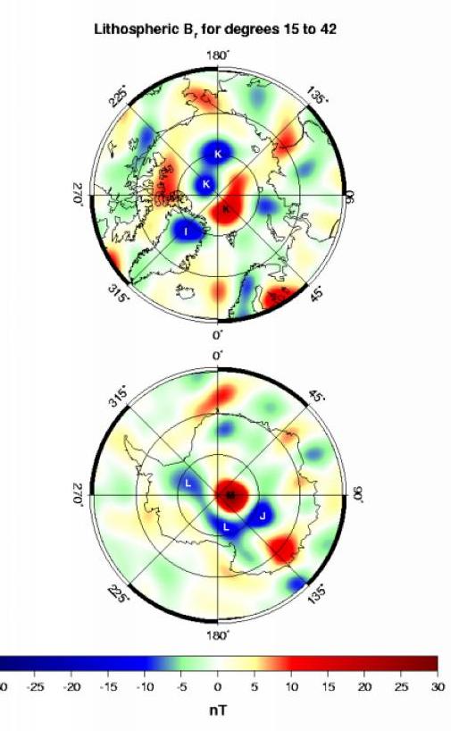 Satellite Lithospheric Anomalies Stereographic Projection