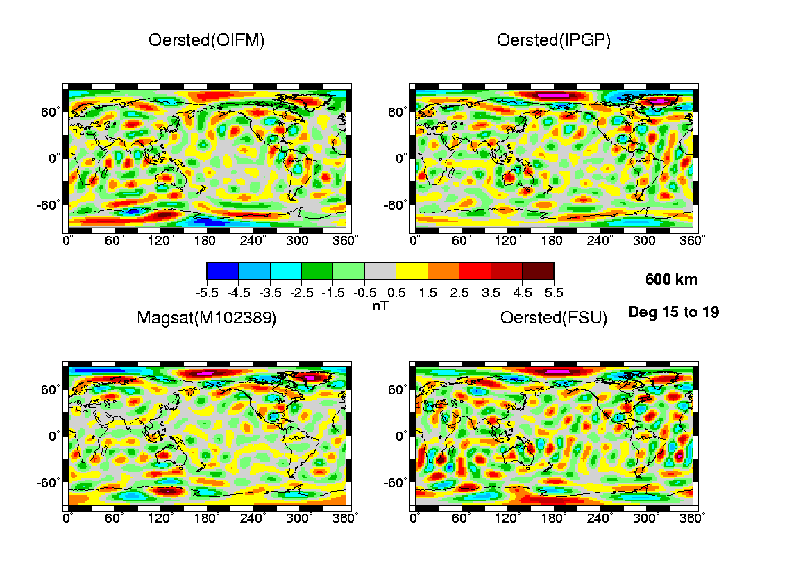 Oersted and Magsat Magnetic Models